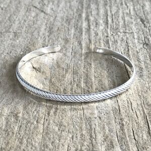Shiny 925 Sterling Silver Diagonal Stripe Open Cuff Bangle Handmade 4.25mm